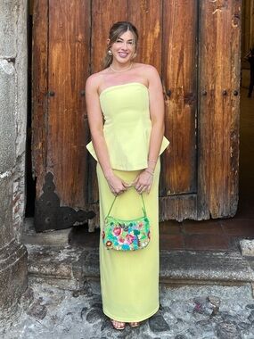 Strapless Peplum Maxi Dress in Soft Yellow